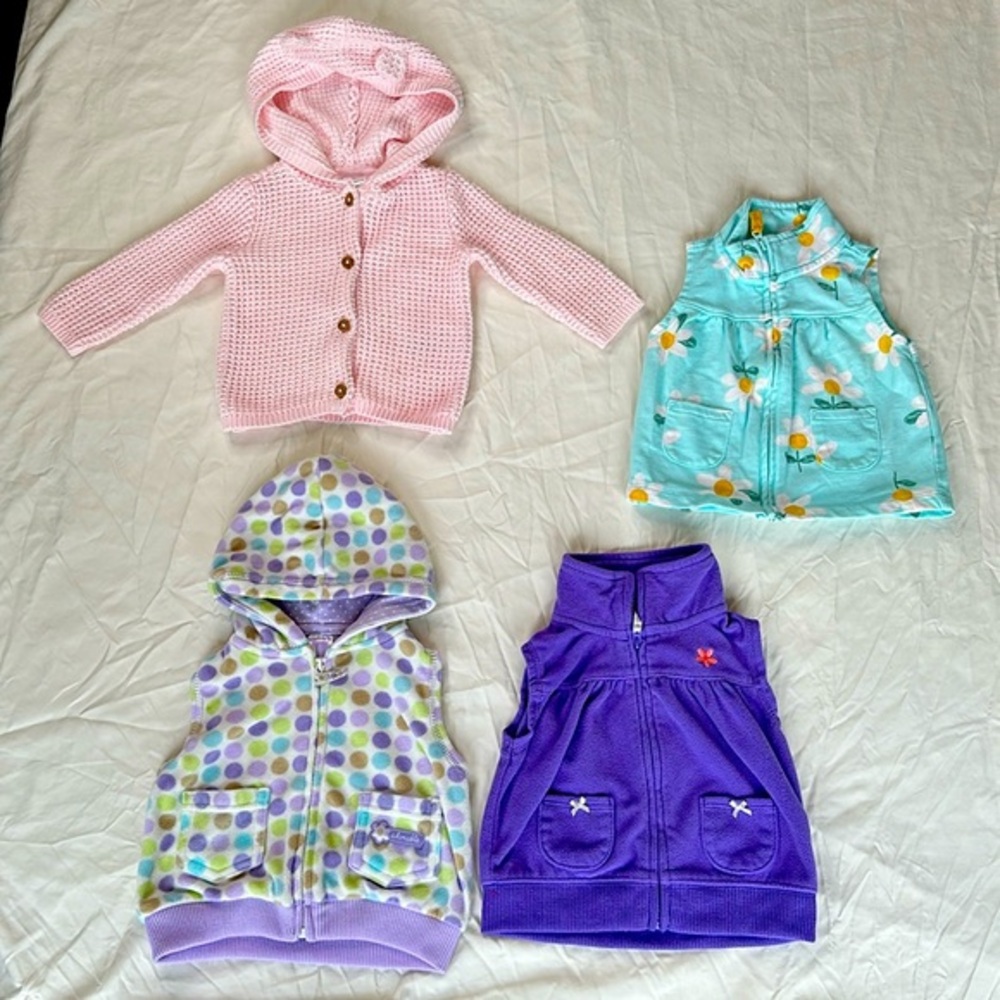 Carter’s bundle of baby girl size 6 months vests and jackets. IN GREAT CONDITION